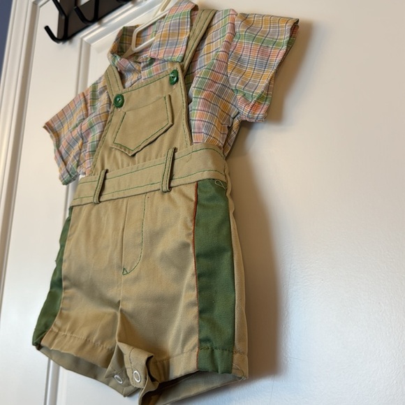 Vintage Cotton Candy Infant Boys 2 Piece Outfit green and tan overall 12 months - Picture 3 of 10